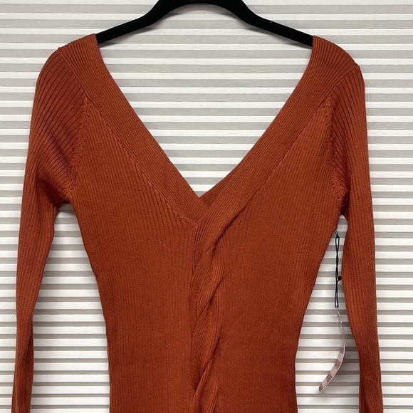 Haute Monde NWT Burnt Orange Knit Long Sleeve Sweater Bodycon Midi Dress - Picture 3 of 9